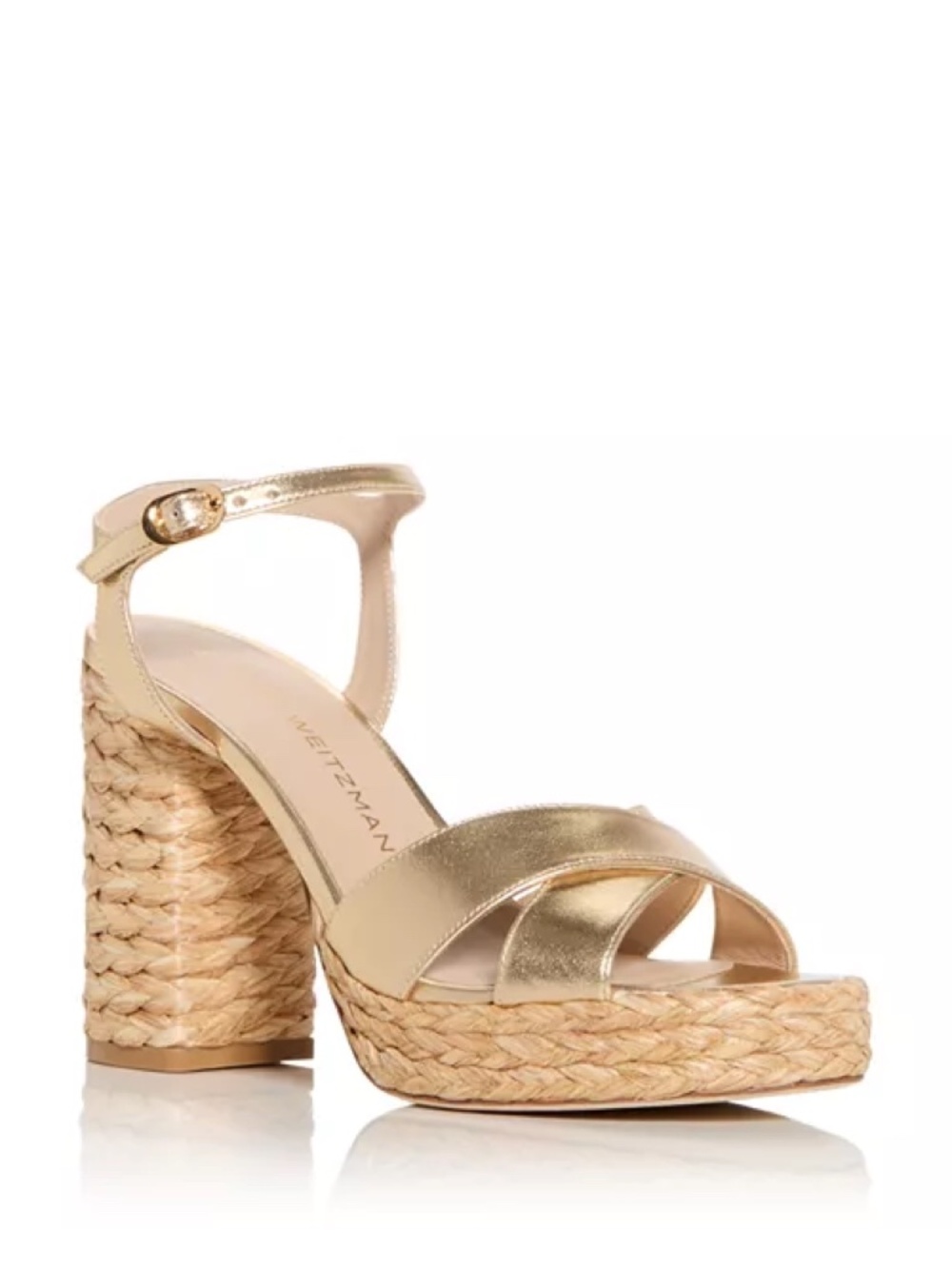 New Stuart Weitzman Dayna Metallic Leather Raffia Platform Sandal Sz 8